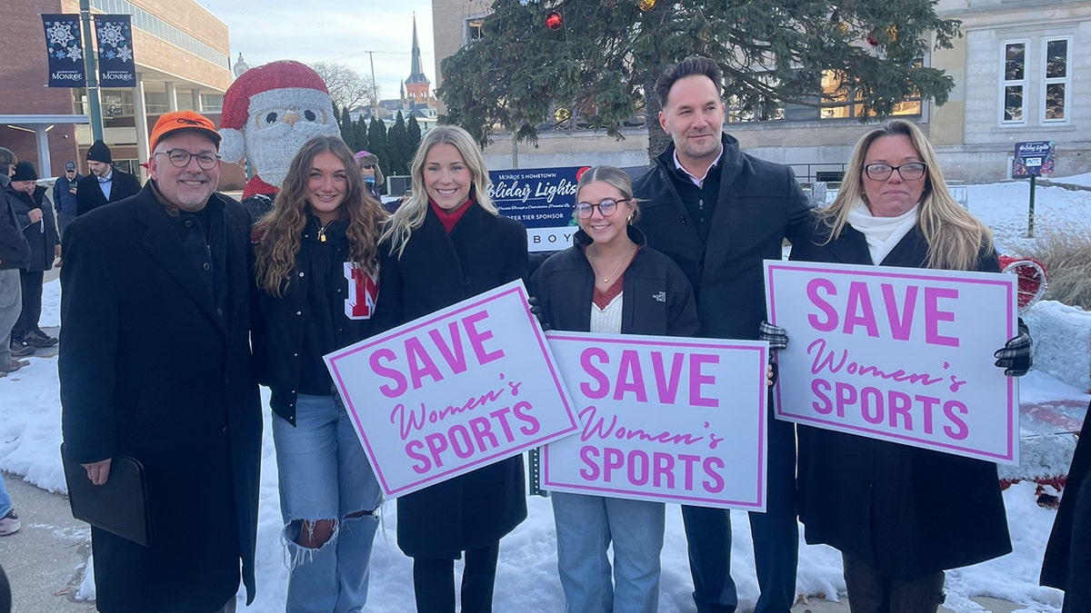 Sean and Briley Lechner join political candidate Laura Perry and other state representatives and advocates in press conference.