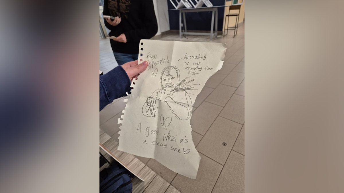 drawing give to Turning Point chapter showing person shot in the neck