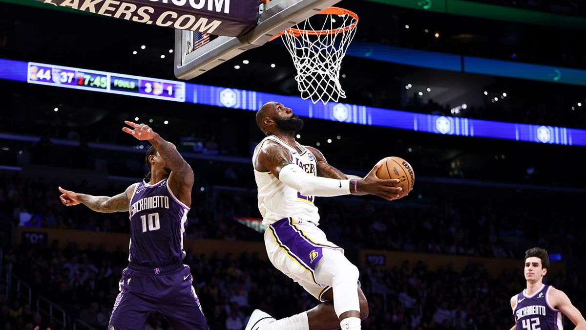 LeBron James goes for the dunk