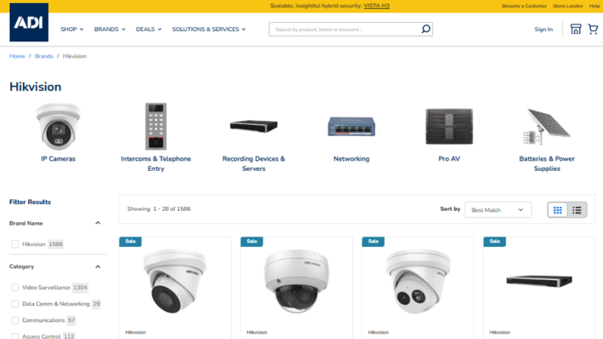An image of cameras made by Hikvision sold by ADI.