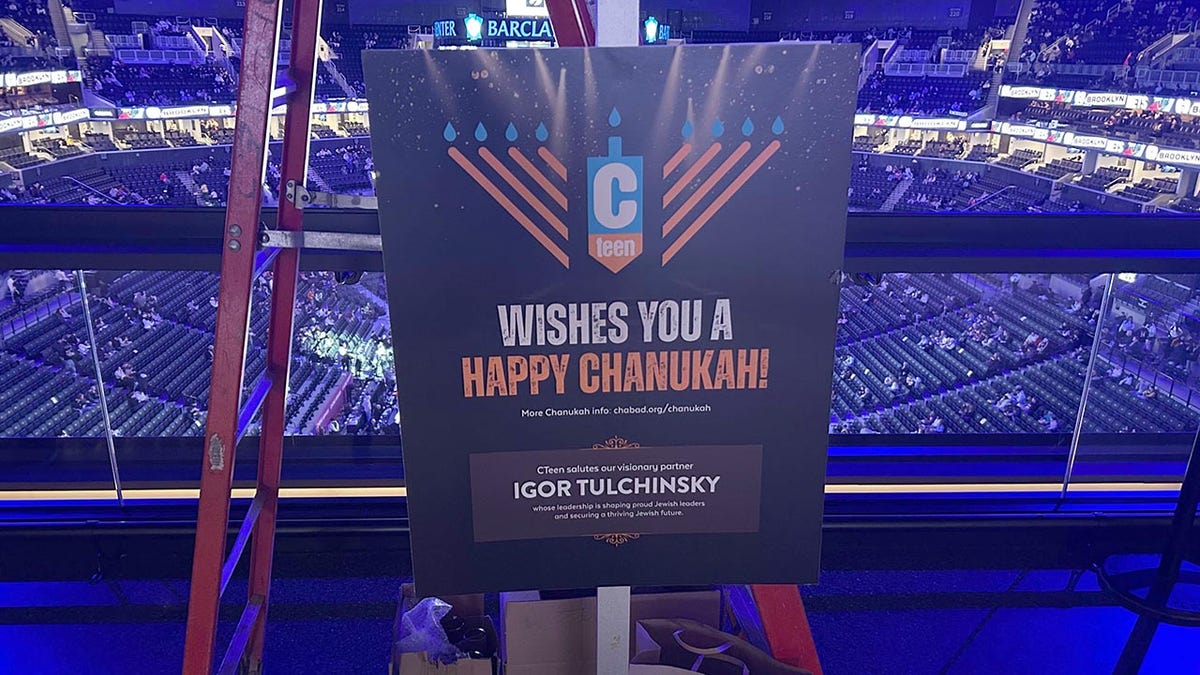 A sign wishing people Happy Chanukah