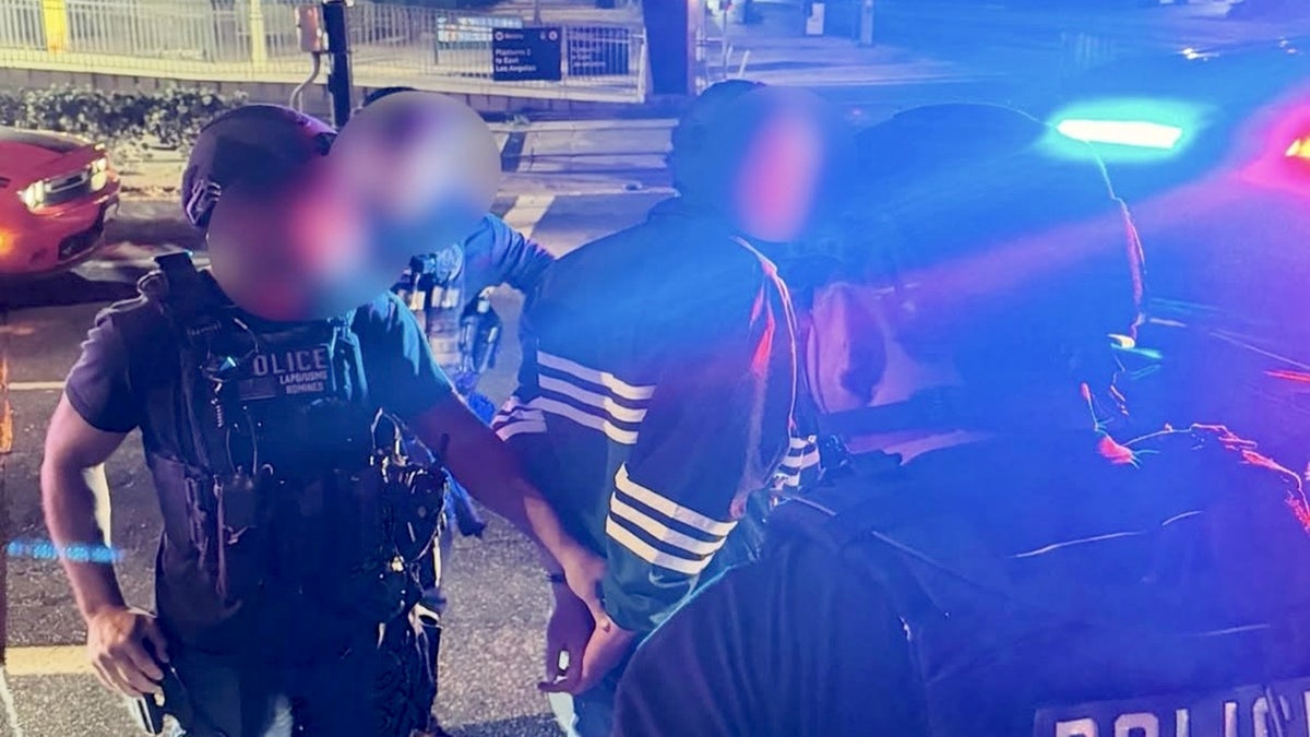 Nick Reiner surrounded by law enforcement and in handcuffs