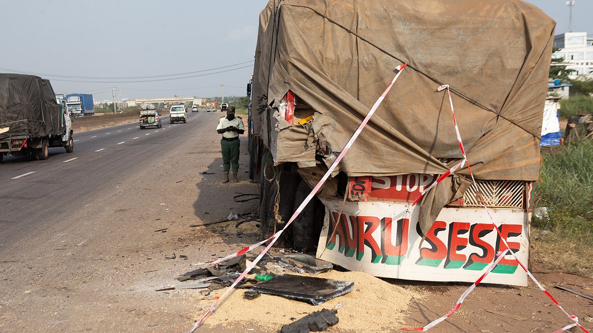 A vehicle that was hit in Nigeria