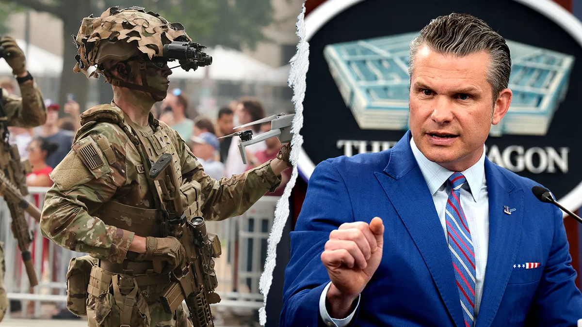 Pete Hegseth and a U.S. soldier holding a drone