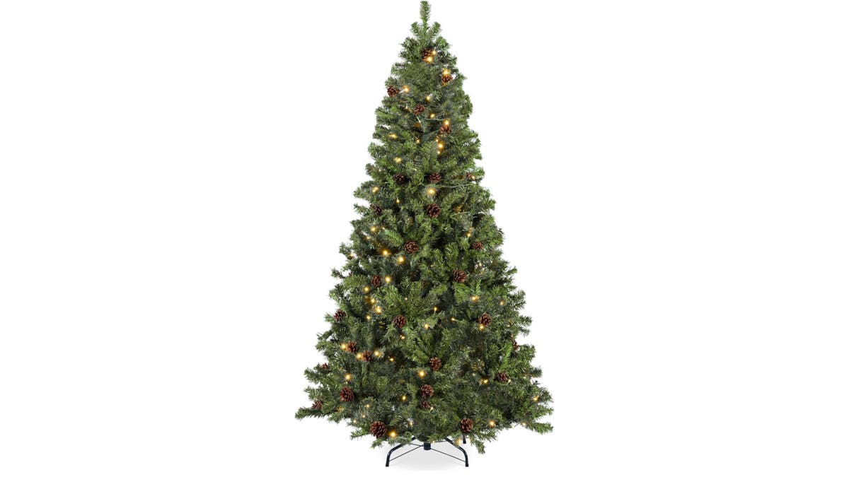 This tree comes decorated with small pinecones.