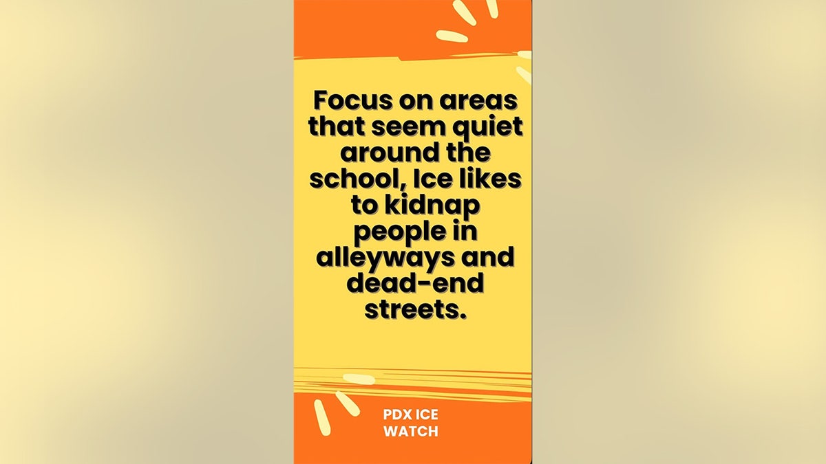 Screenshot from @pdxicewatch on Instragram, and co-posted by several other activism group. Graphic is from a video telling community members how to watch for ICE agents outside schoools.