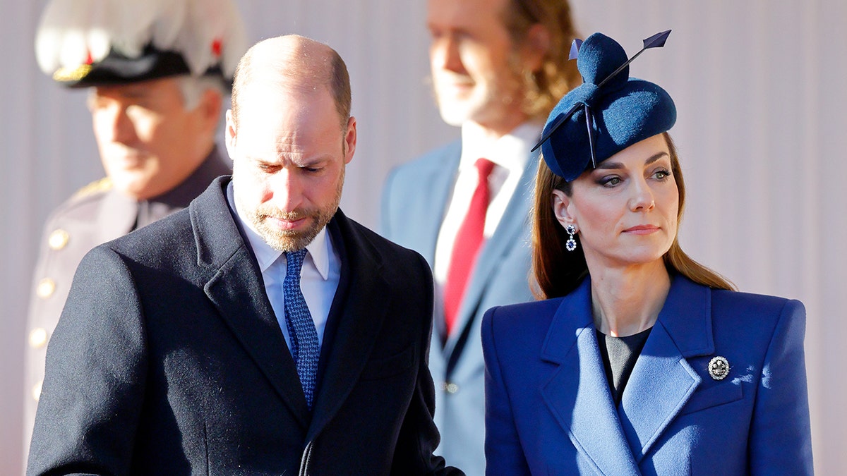 Prince William and Kate Middleton walking together during the state visit of the German president.
