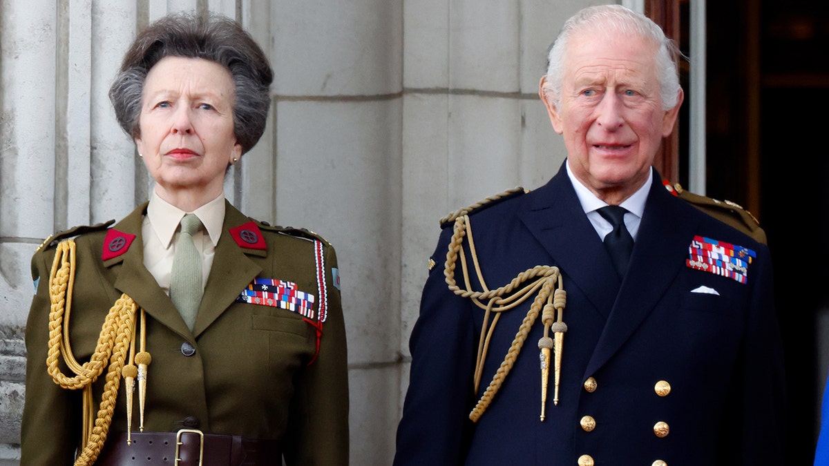 King Charles and Princess Anne on the Buckingham Palace balcony in 2025 for the 80th anniversary of VE Day.
