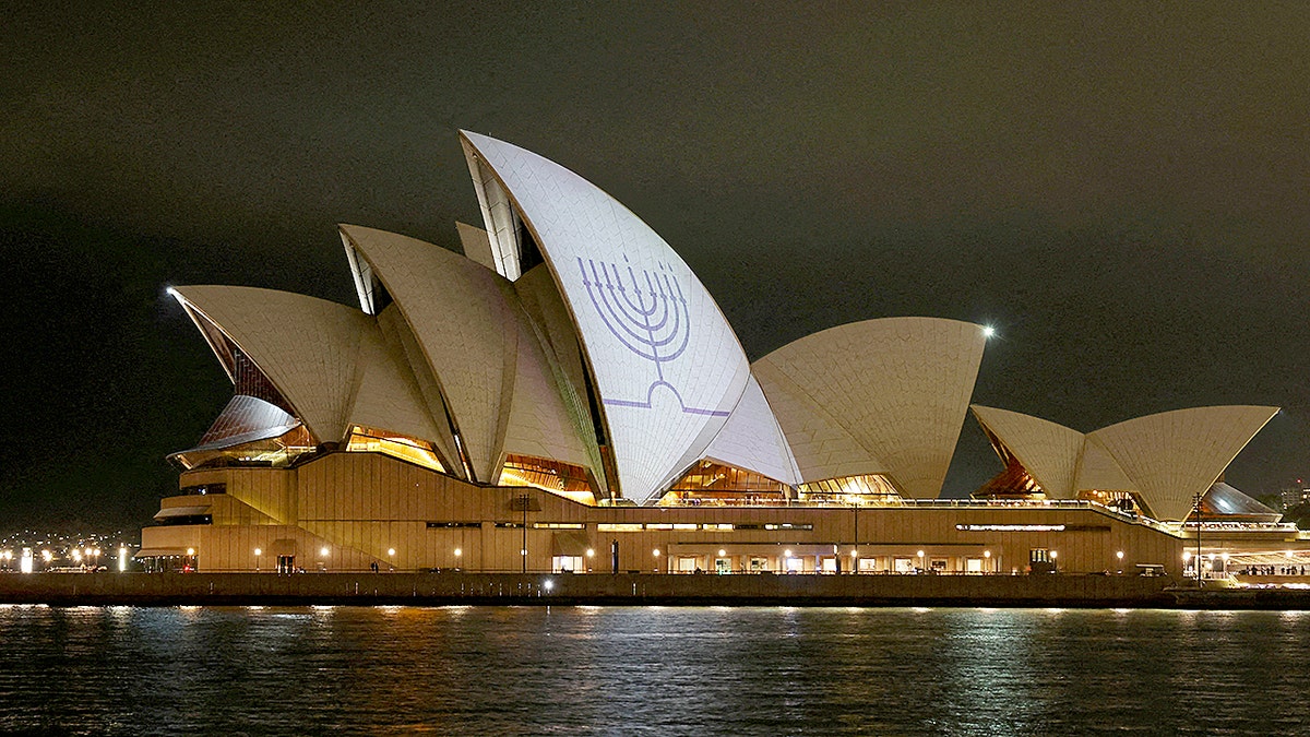A menorah is projected onto the Sydney Opera House