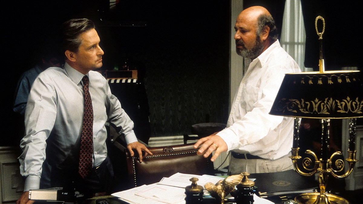 Michael Douglas and Rob Reiner on the set of "The American President"