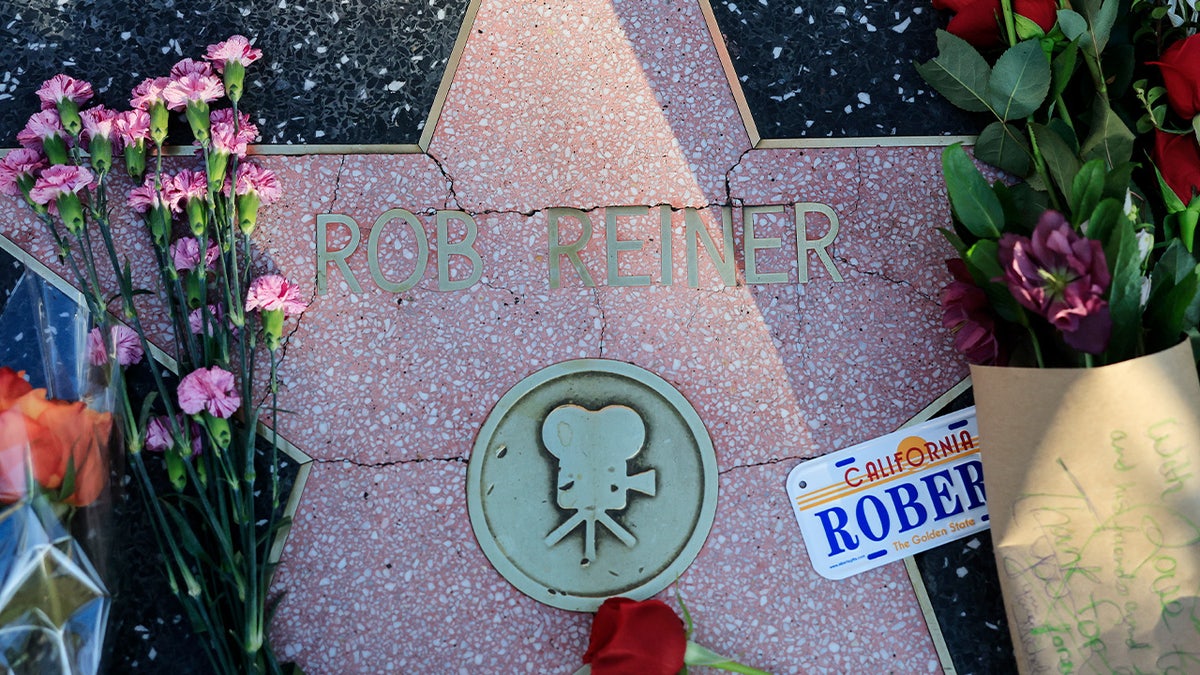 Flowers and other tributes on Rob Reiner's Hollywood Walk of Fame star