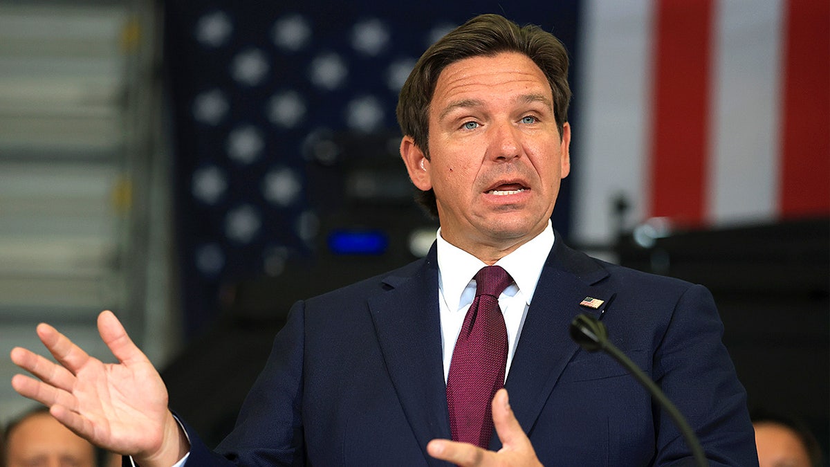 Florida Gov. Ron DeSantis speaks at a press conference inside the ICE Enforcement and Removal Operations office in Miramar, Florida.