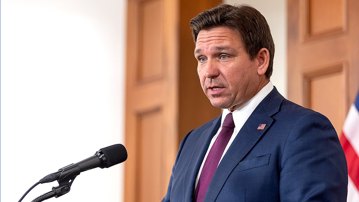 Gov. Ron DeSantis speaks with reporters after State of the State address.