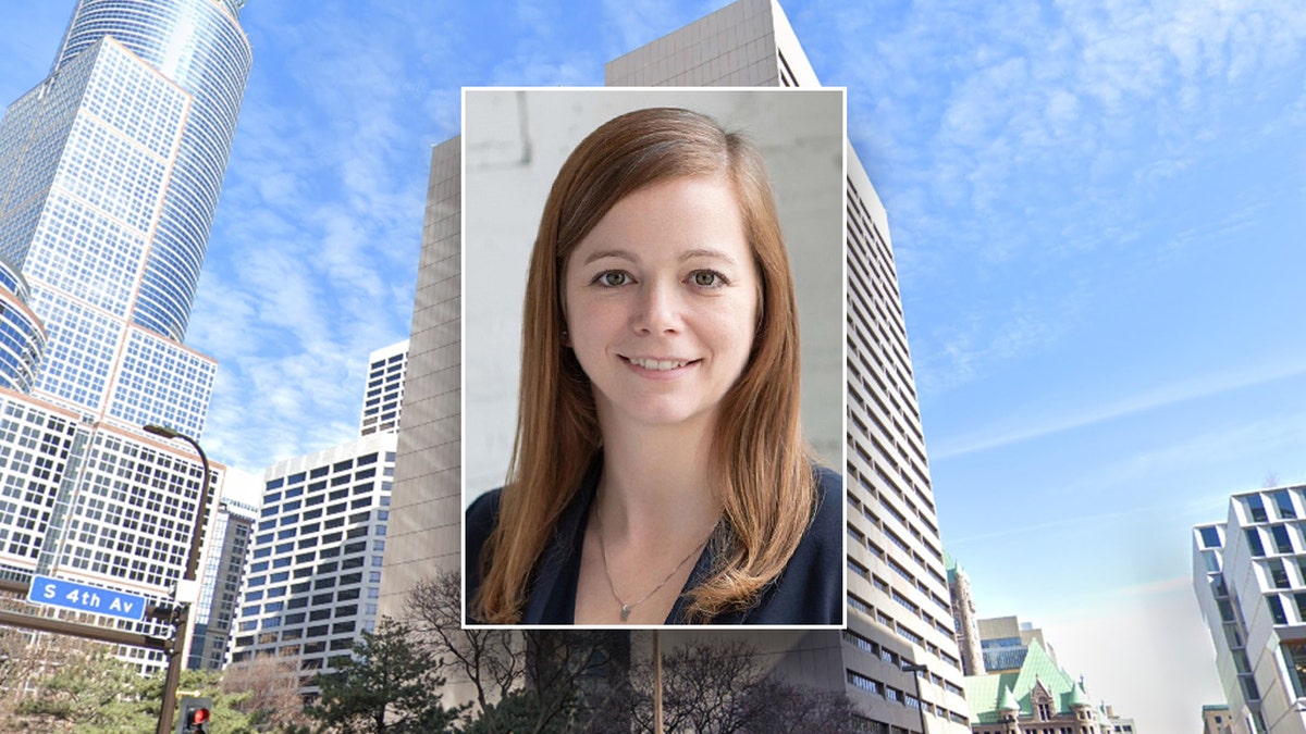 Sarah West smiling in a picture edit in front of a courthouse.