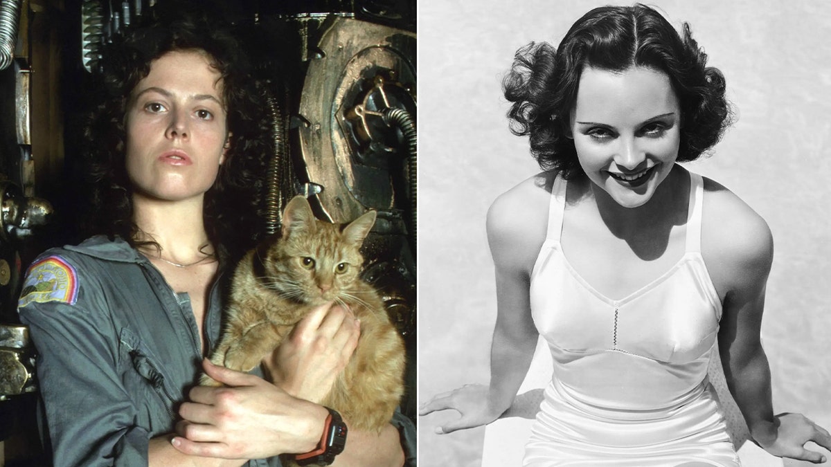 American actress Sigourney Weaver on the set of Alien, directed by Ridley Scott. On the right, Elizabeth Inglis her mother who was an actress.