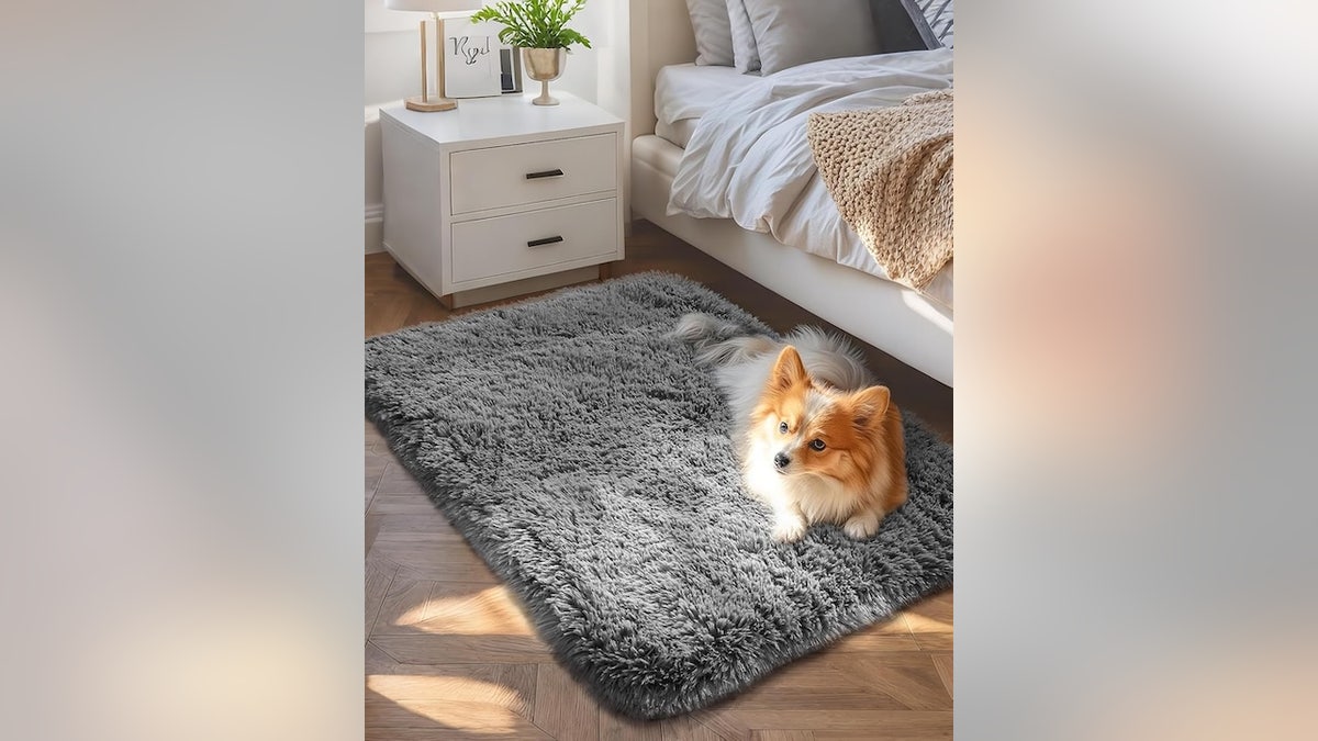 Image text: Put this rug at your bedside for plush comfort.