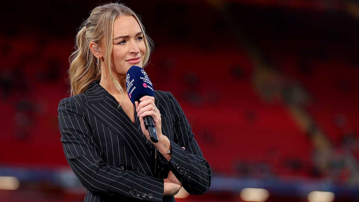 Laura Woods appears during the UEFA Champions League