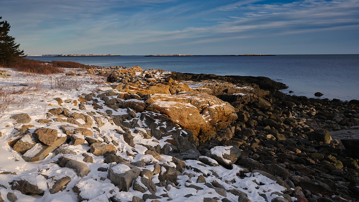 St. George Maine coastline with snow