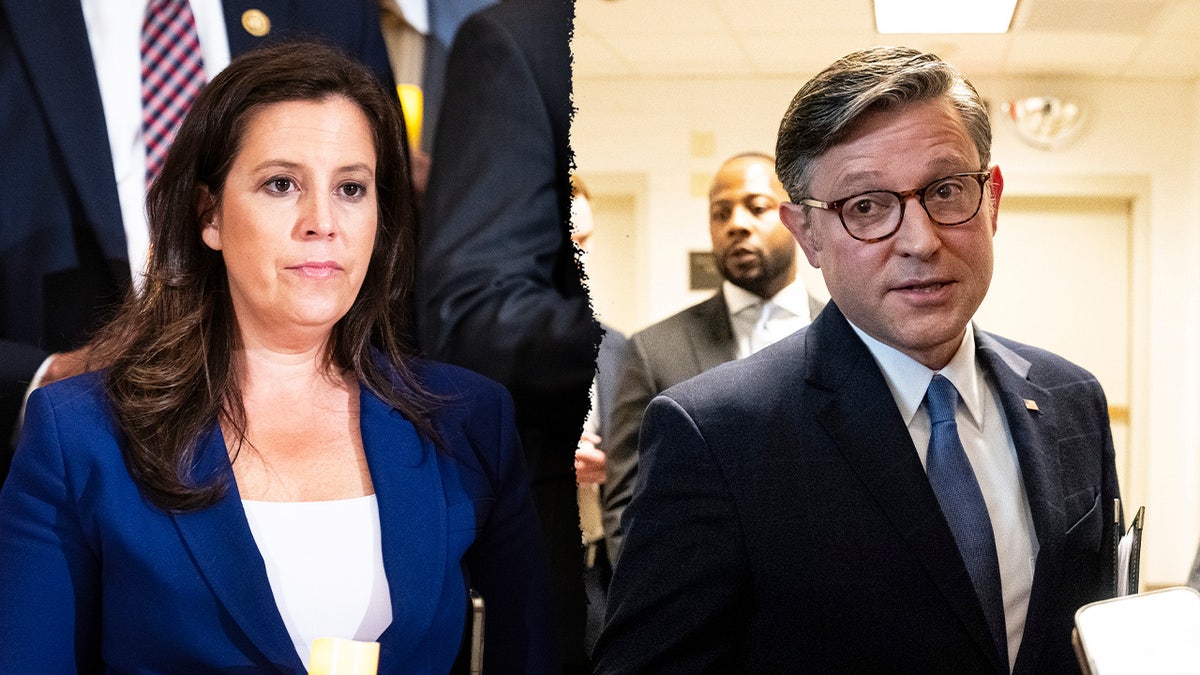 Elise Stefanik and Mike Johnson split image