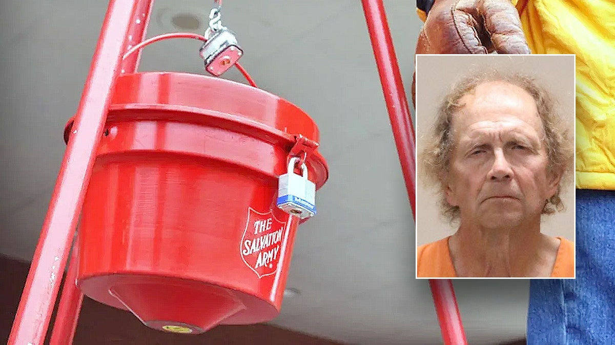 Steven Pavlik mugshot and Salvation Army bucket split