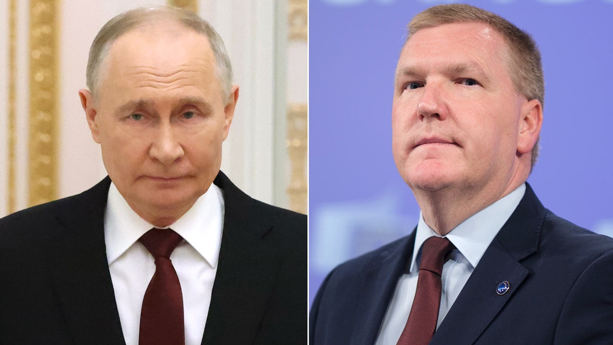Po lewej: prezydent Rosji Władimir Putin; Po prawej: europejski komisarz Michael McGrath