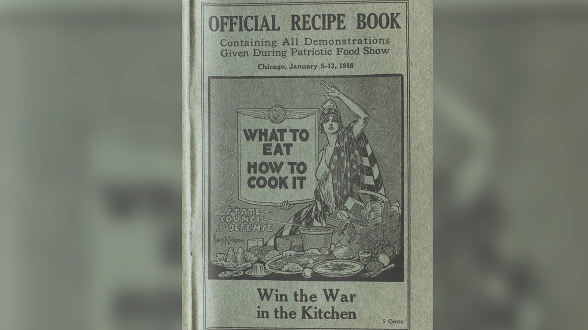 Front cover of the "Win the War in the Kitchen" cookbook from the WWI museum.