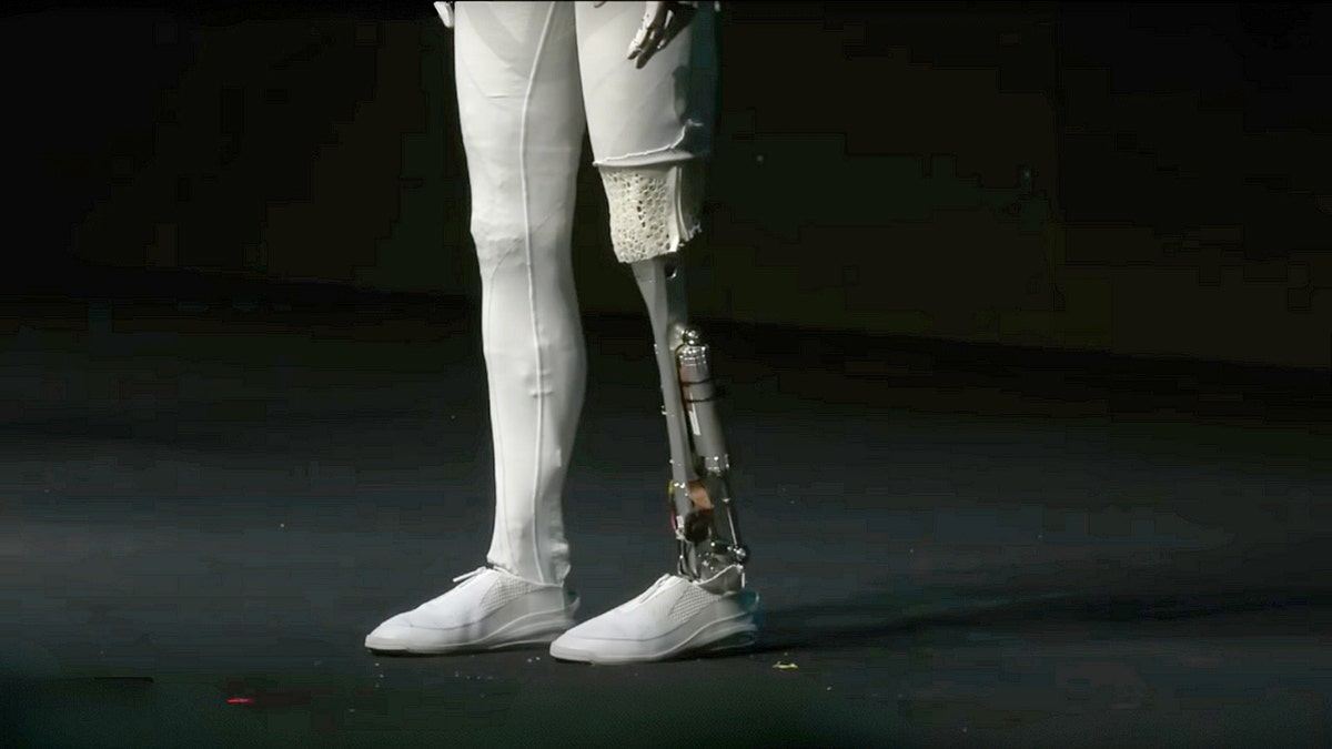 A robot leg with exposed machinery