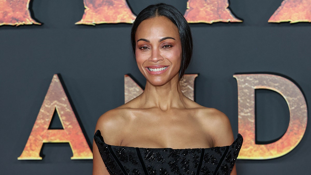Zoe Saldana at the premiere of "Avatar: Fire and Ash" in France in December 2025.