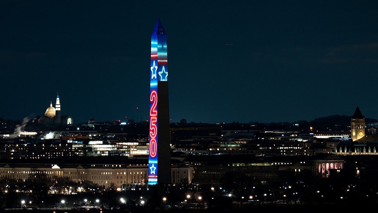 Washington Monument illuminated New Year's Eve for America's 250th