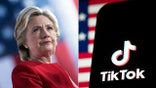Hillary Clinton and an image of the TikTok logo on a phone