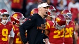 Head coach Lincoln Riley of the USC Trojans looks on prior to a game against the UCLA Bruins at Los Angeles Memorial Coliseum on Nov. 29, 2025 in Los Angeles, California.