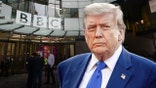 an illustration of Donald Trump in front of the BBC building