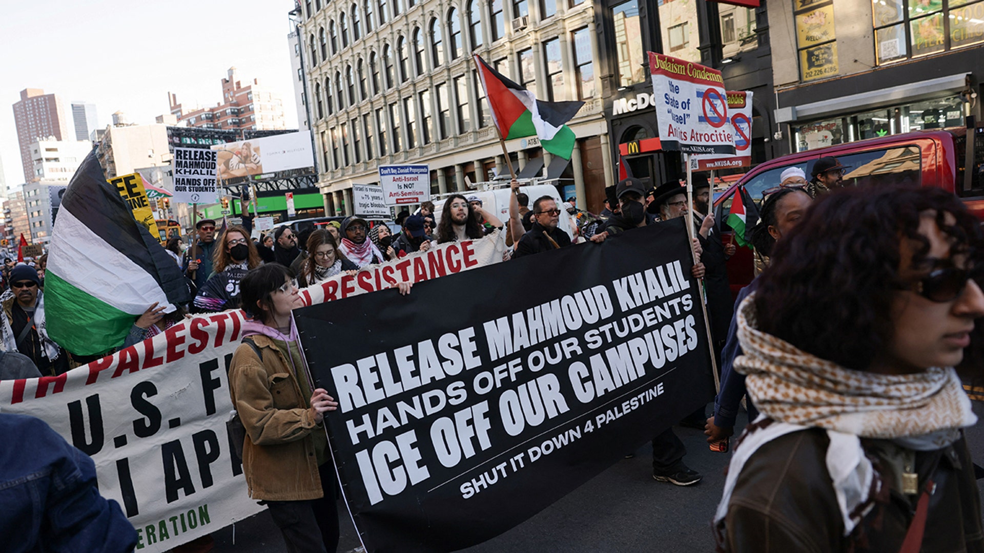 Protesters in New York City over Palestinian student protester Mahmoud Khalil being arrested