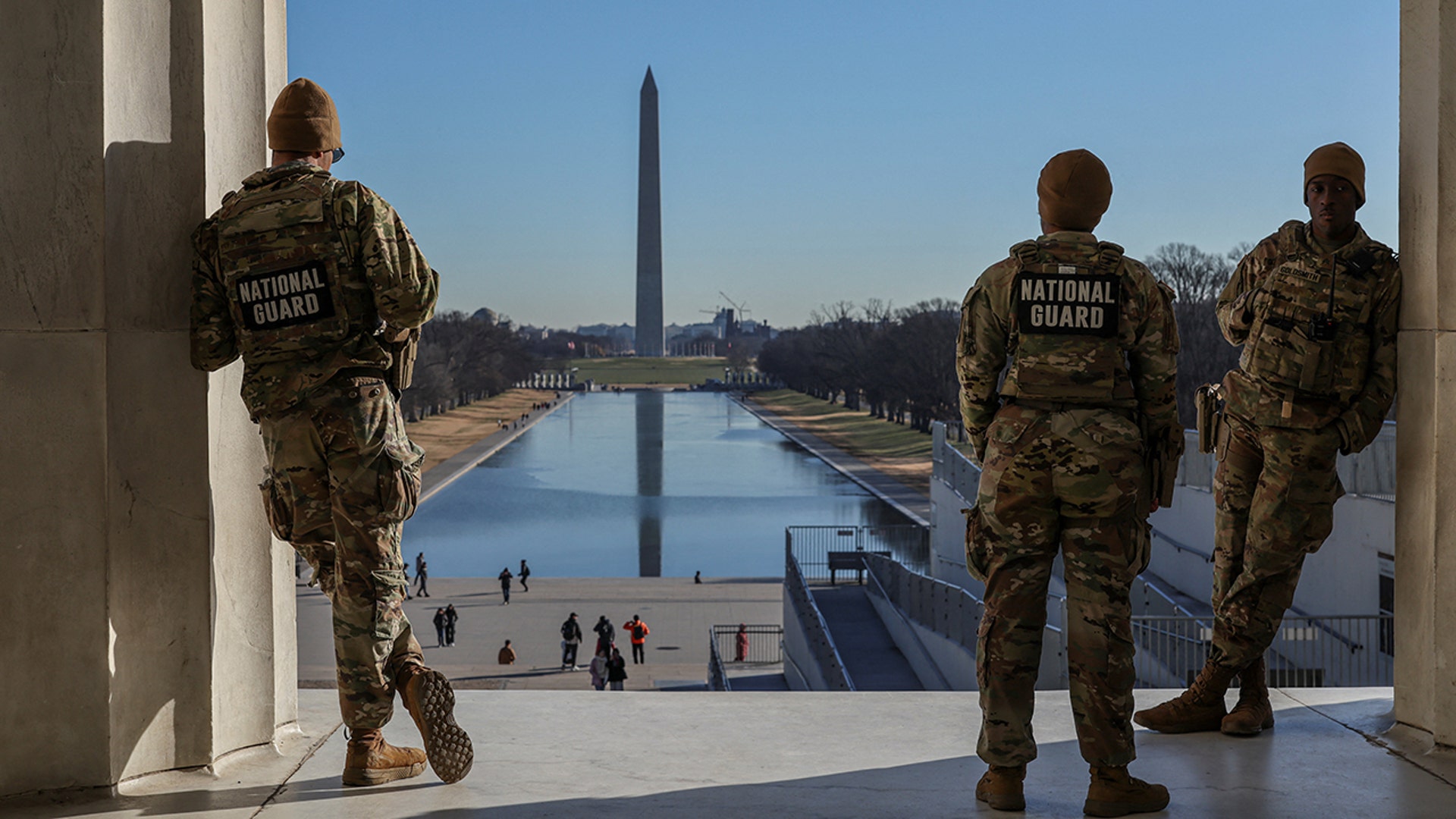 U.S. National Guard stand at the Lincoln Memorial