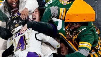 Packers fan pushes Ravens wide receiver Zay Flowers during TD celebration