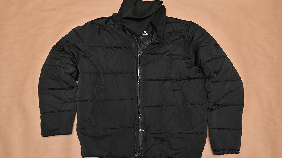 Evidence photos of Luigi Mangione's achromatic  overgarment   from the apprehension  for UnitedHealthcare CEO Brian Thompson murder