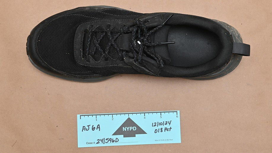 Evidence photos of Luigi Mangione's sneaker from the apprehension  for UnitedHealthcare CEO Brian Thompson murder