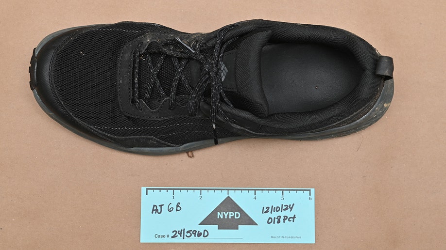 Evidence photos of Luigi Mangione's sneaker from the apprehension  for UnitedHealthcare CEO Brian Thompson murder