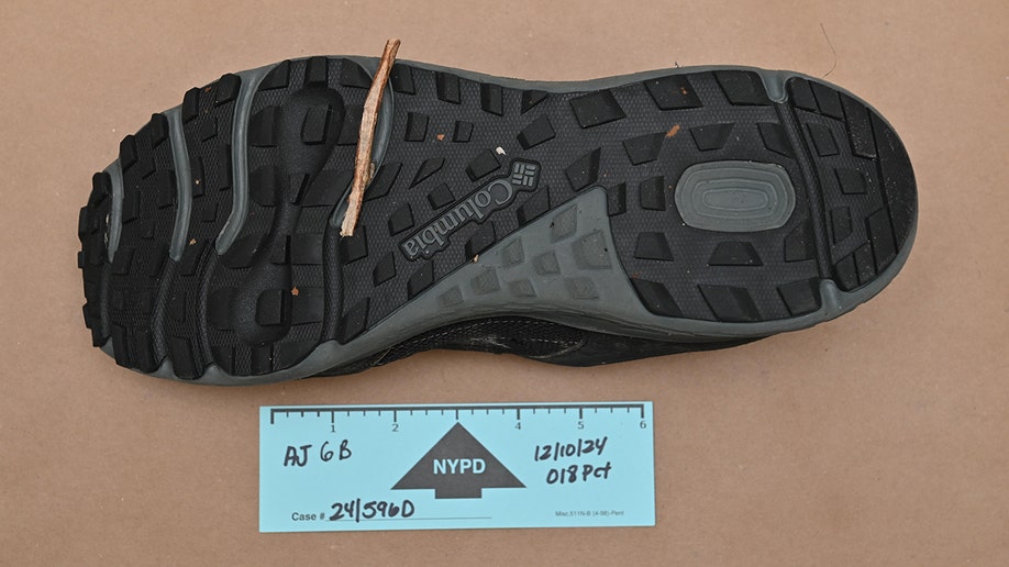 Evidence photos of Luigi Mangione's sneaker from the apprehension  for UnitedHealthcare CEO Brian Thompson murder