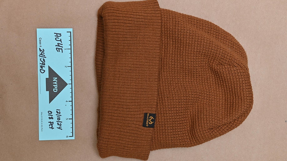 Evidence photos of Luigi Mangione's beanie from the apprehension  for UnitedHealthcare CEO Brian Thompson murder