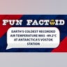 Earth’s coldest recorded air temperature was –89.2°C at Antarctica’s Vostok Station