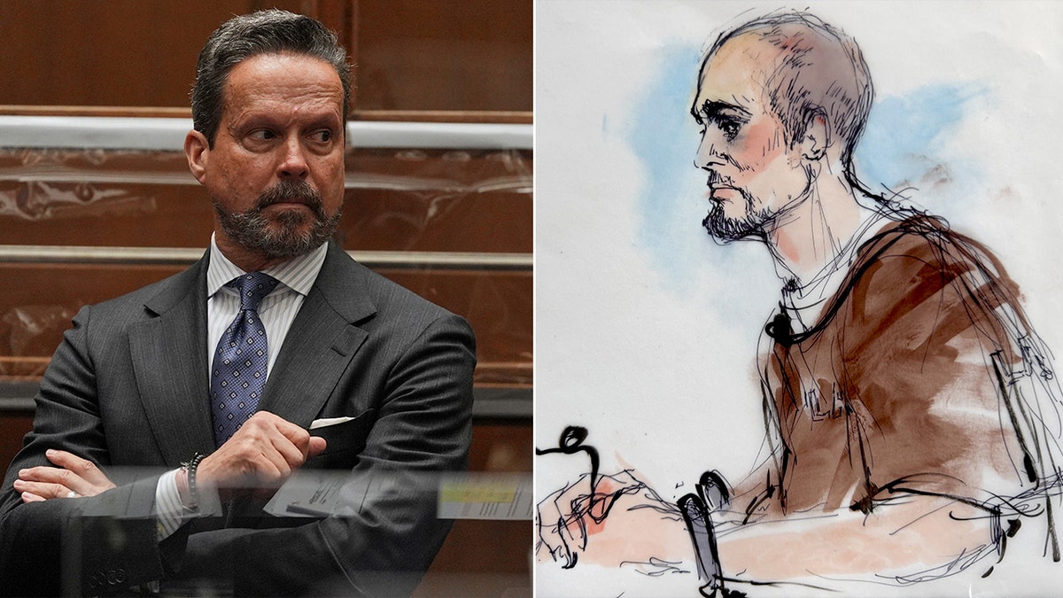 Attorney Alan Jackson appears in court, sketch of Nick Reiner.