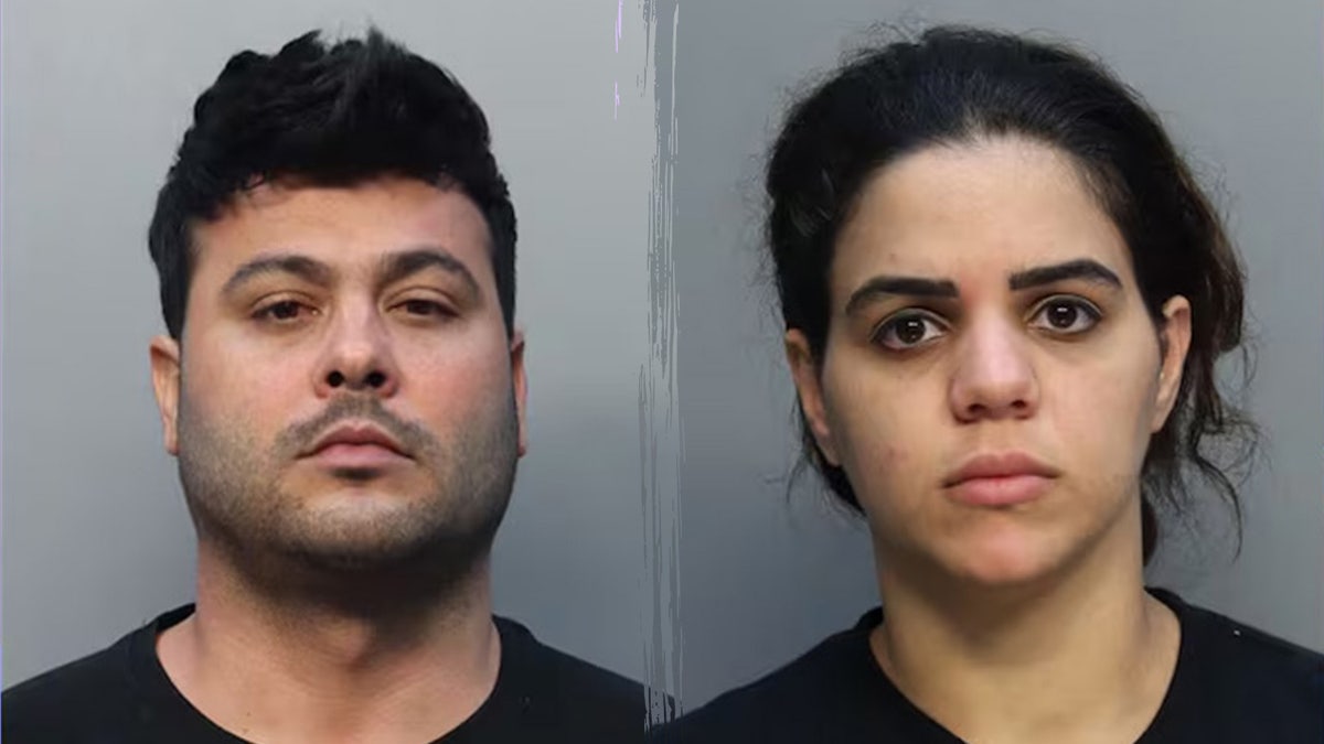 A split photo of mugshots of (L) Alfredo Carballo González and (R) Ariely Álvarez Cabrera