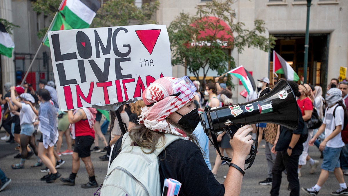 Anti-Israel protesters marching