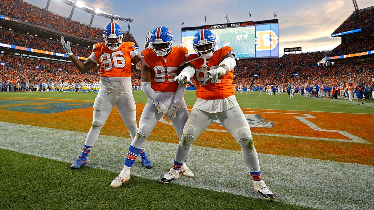 The Broncos celebrate