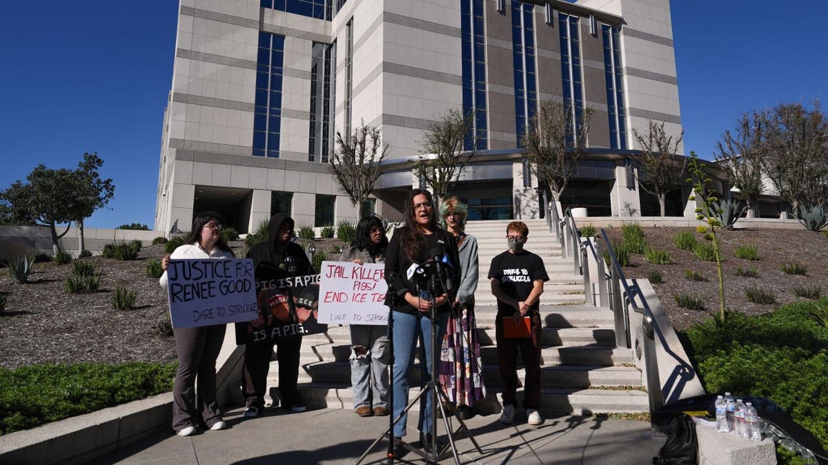 a press conference outside California police department