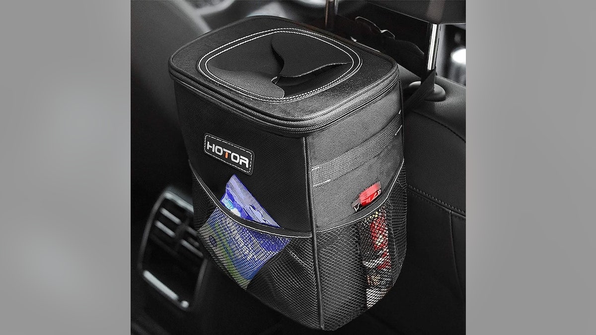 This car trash bin helps maintain a clean interior.