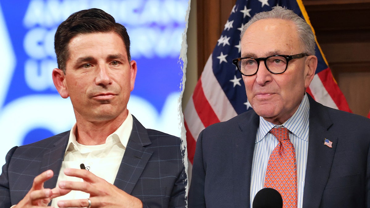Former Acting DHS Secretary Chad Wolf and Senate Minority Leader Chuck Schumer in a side-by-side split image