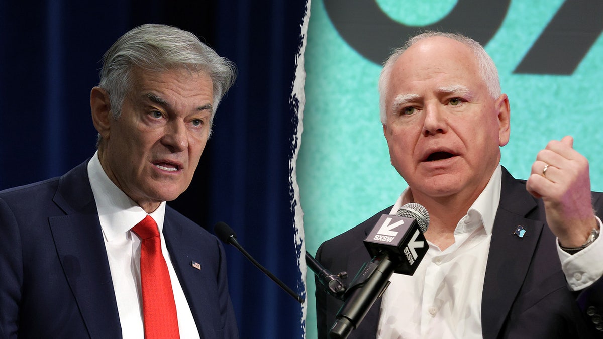 Dr. Mehmet Oz and Gov. Tim Walz in a split image