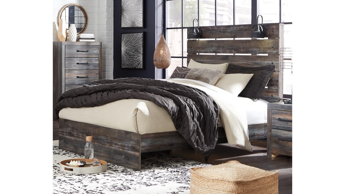 Both rustic and modern, this frame has built-in lights and USBs.